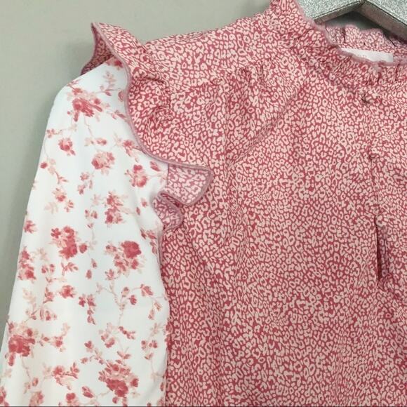 Rachel Parcell Pink Cheetah Floral Ruffle Long Sleeve Blouse NEW - Picture 5 of 9